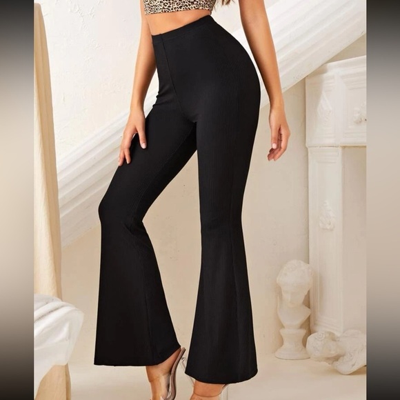 🍁 Minimalist Bootcut flared dress pants black elastic waist - Picture 1 of 3